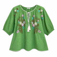 Load image into Gallery viewer, Esmé Hand-Embroidered Cotton Gauze Top 02
