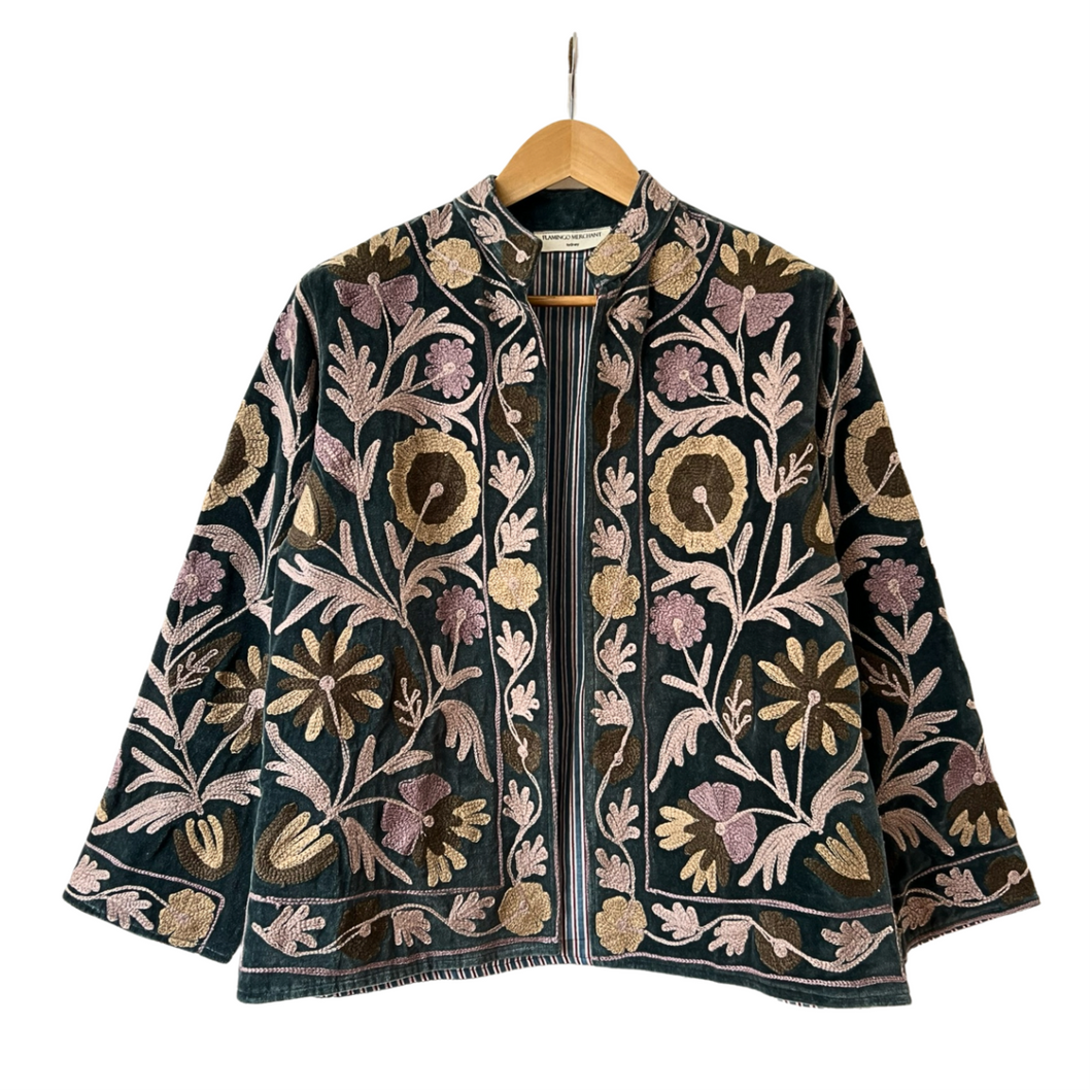 Velvet embroidered flora jacket
