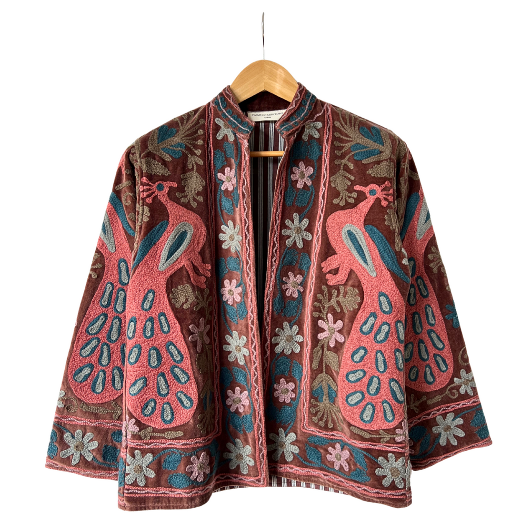Velvet embroidered peacock jacket