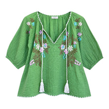 Load image into Gallery viewer, Esmé Hand-Embroidered Cotton Gauze Top 02
