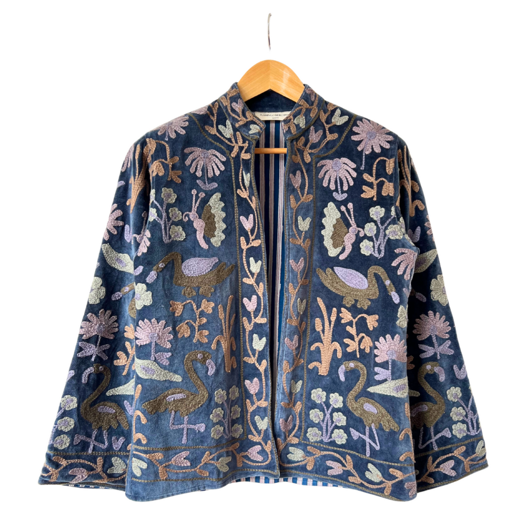 Velvet embroidered flamingo jacket