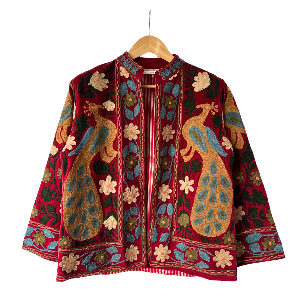Velvet embroidered peacock jacket