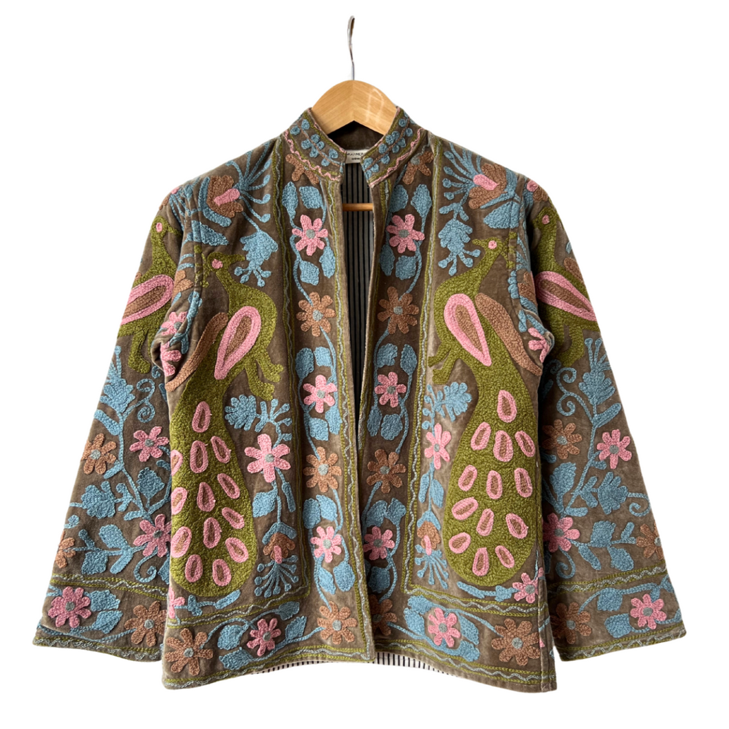 Velvet embroidered peacock jacket