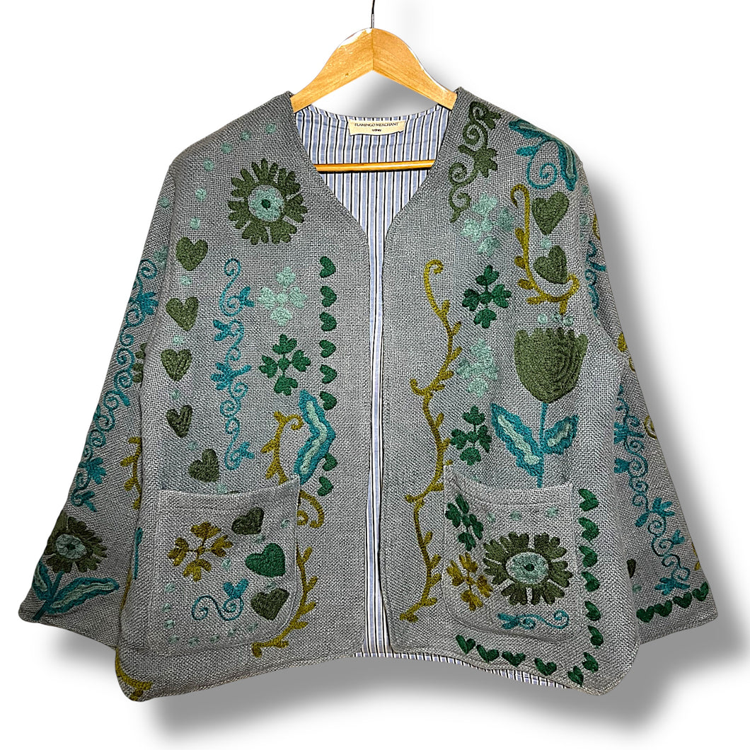 Hemp embroidered peacock jacket